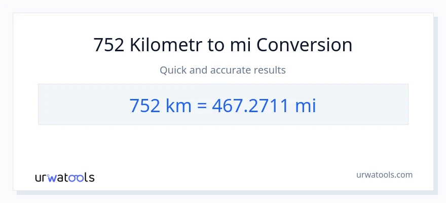 Konwersja 752 Kilometry do mile