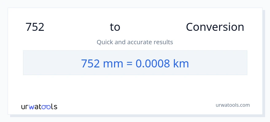 752 ಮಿಲಿಮೀಟರ್‌ಗಳು ರಿಂದ ಕಿಲೋಮೀಟರ್‌ಗಳು ಪರಿವರ್ತನೆ