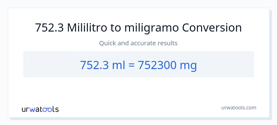 752.3 mga mililitro patungong miligramo na conversion