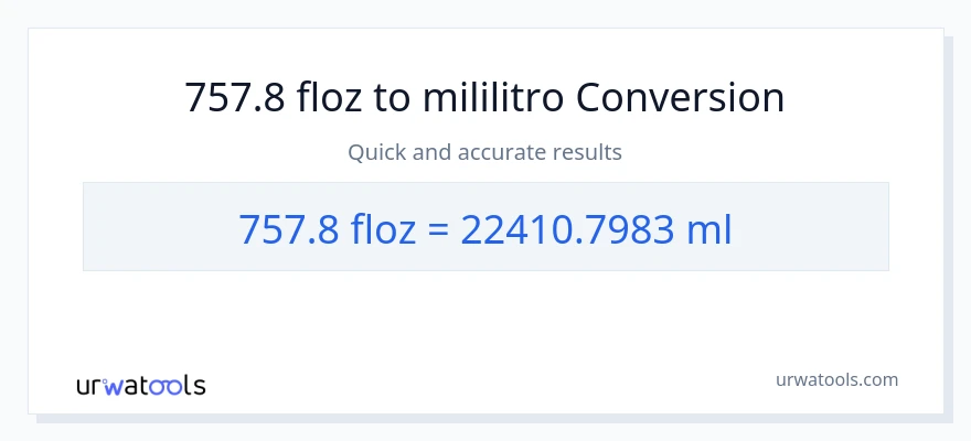 757.8 mga onsa ng likido patungong mga mililitro na conversion