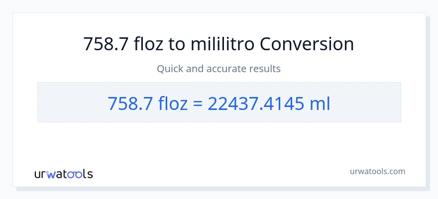 758.7 mga onsa ng likido patungong mga mililitro na conversion