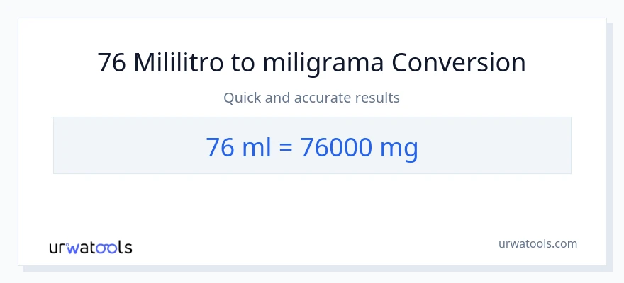Conversão de 76 mililitros para miligramas