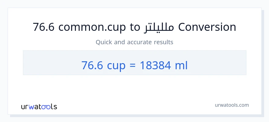 التحويل من 76.6 أكواب إلى ملليلتر