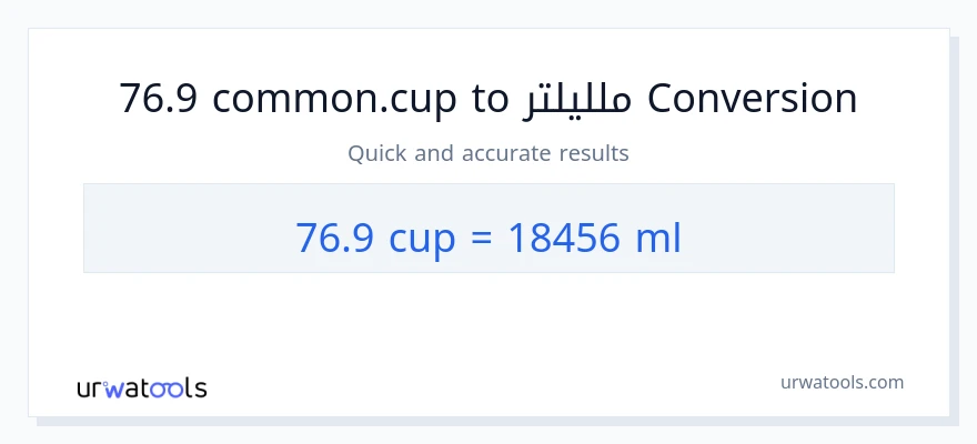 التحويل من 76.9 أكواب إلى ملليلتر