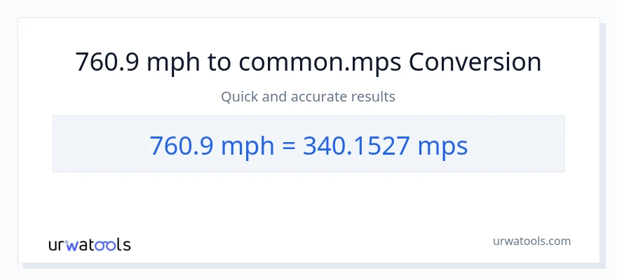 760.9 milya kada oras patungong Meters Per Second na conversion