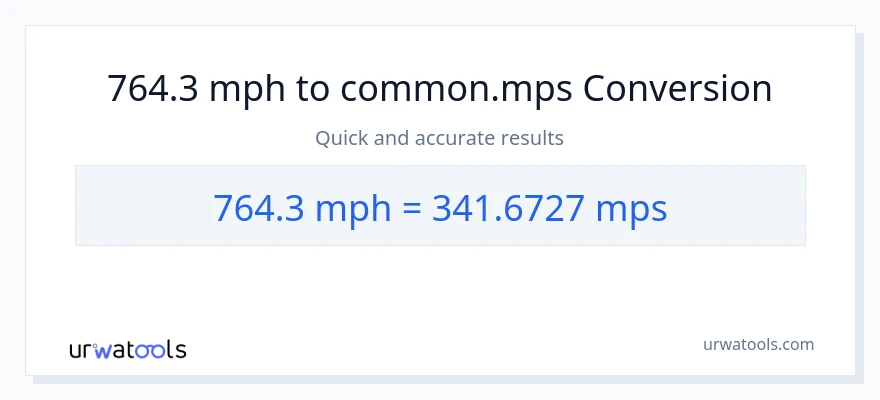 764.3 milya kada oras patungong Meters Per Second na conversion