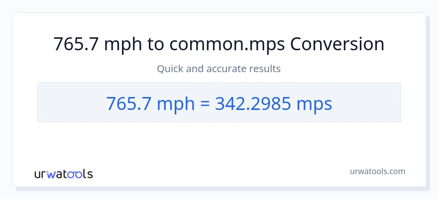 765.7 milya kada oras patungong Meters Per Second na conversion