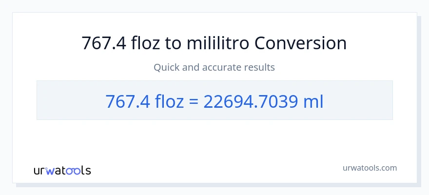 767.4 mga onsa ng likido patungong mga mililitro na conversion