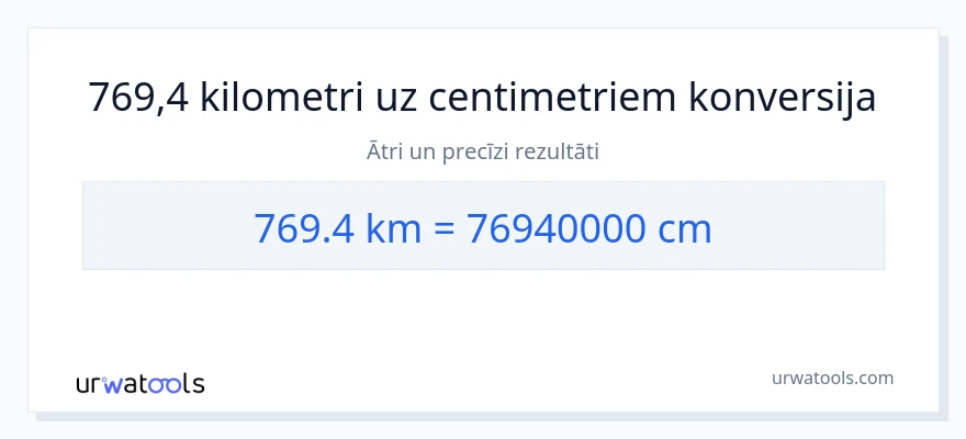 769.4 kilometri uz Centimetri konversiju