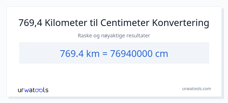 769.4 kilometer til Centimeter konvertering