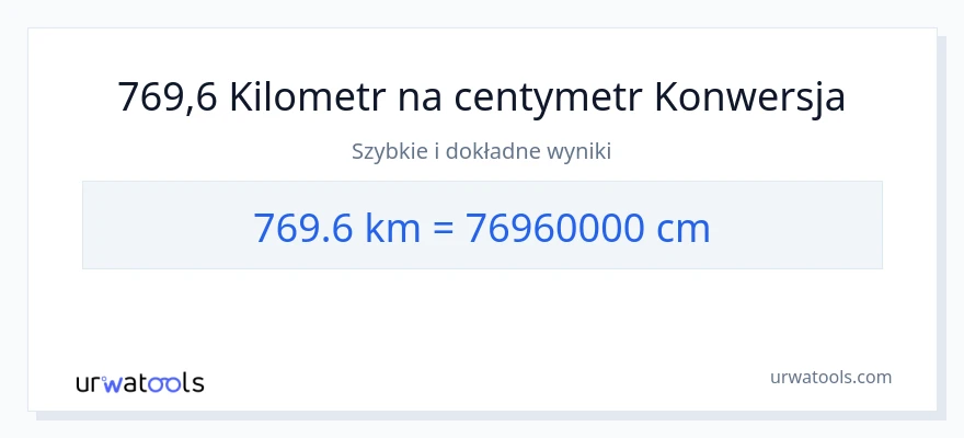 Konwersja 769.6 kilometrów do Centymetry
