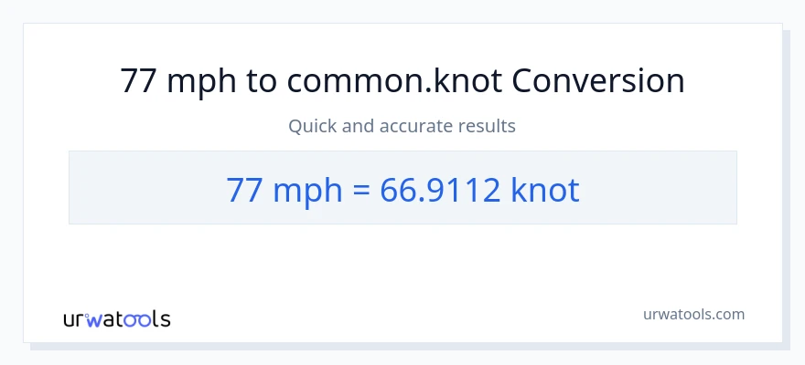 77 milya kada oras patungong Knots na conversion