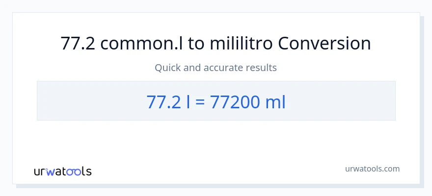 77.2 Liters patungong mga mililitro na conversion