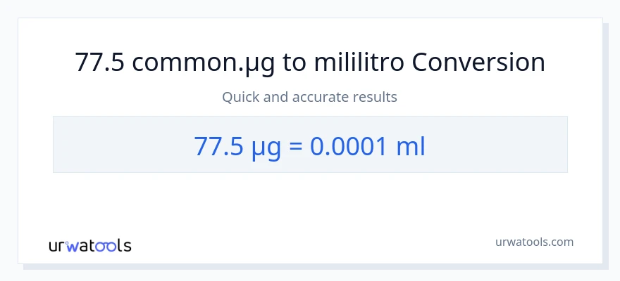 77.5 mga mikrogramo patungong mga mililitro na conversion