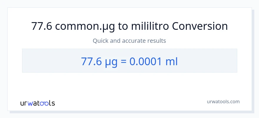77.6 mga mikrogramo patungong mga mililitro na conversion