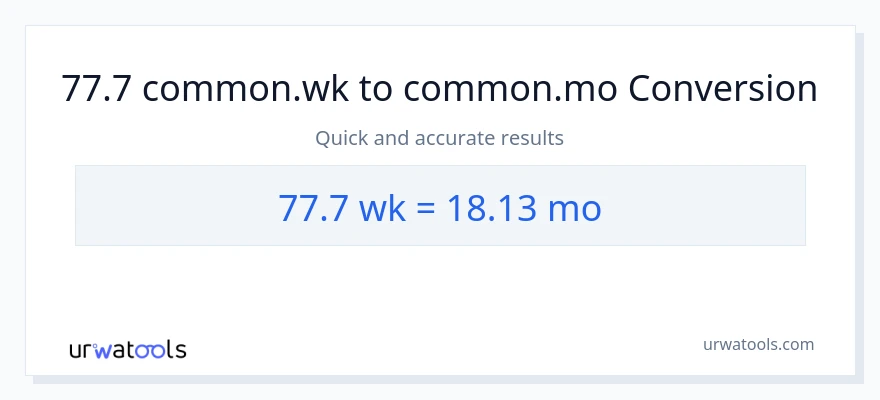 77.7 Mga Linggo patungong Mga Buwan na conversion