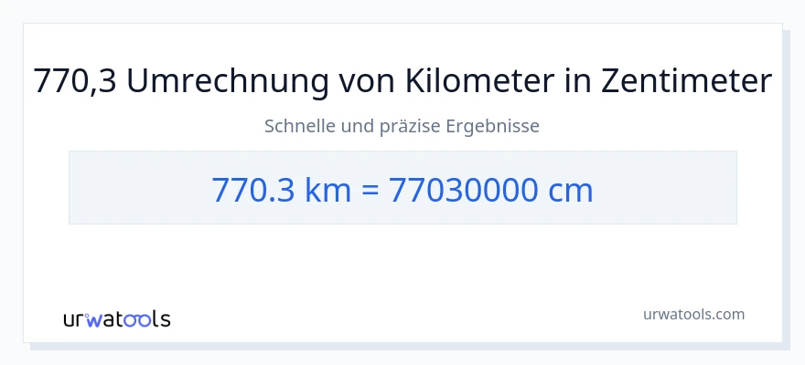 770.3 Kilometer zu Zentimeter Umwandlung