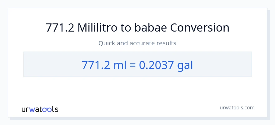 771.2 mga mililitro patungong Mga galon na conversion