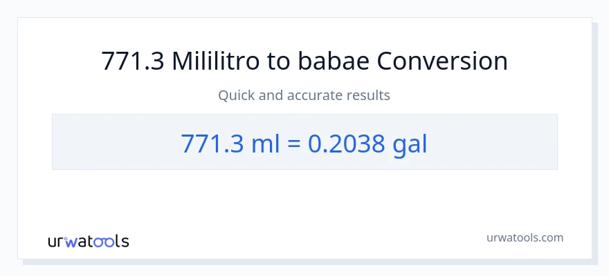 771.3 mga mililitro patungong Mga galon na conversion