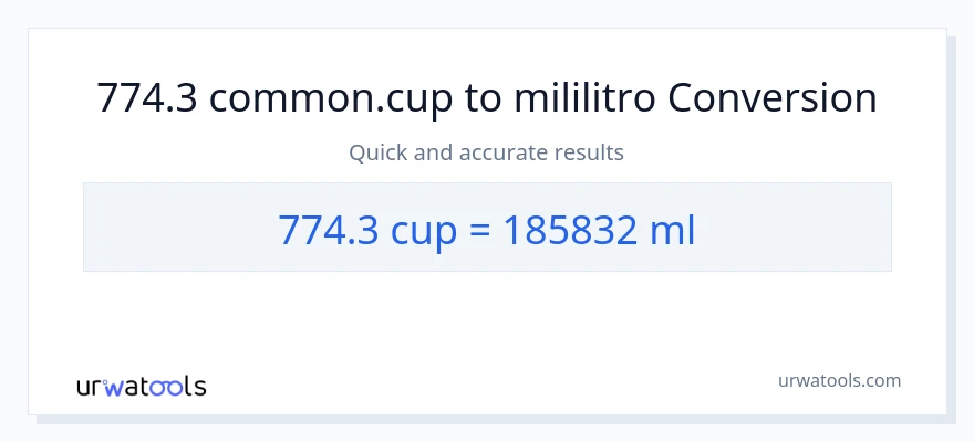 774.3 mga tasa patungong mga mililitro na conversion