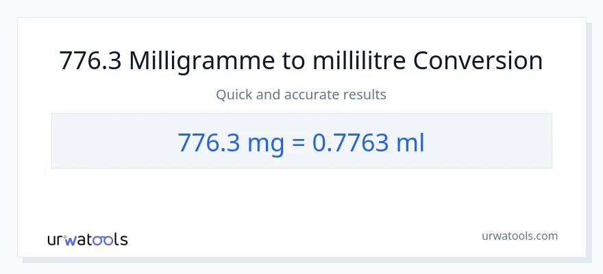 Conversion 776.3 milligrammes vers millilitres