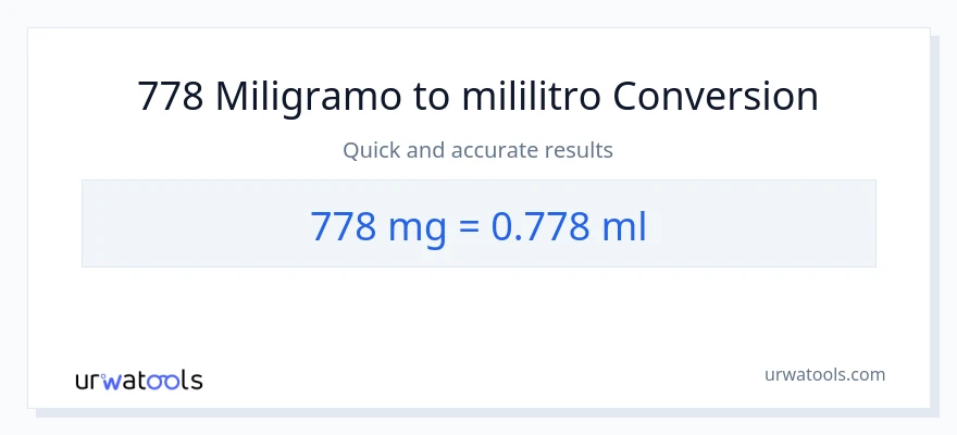 778 miligramo patungong mga mililitro na conversion