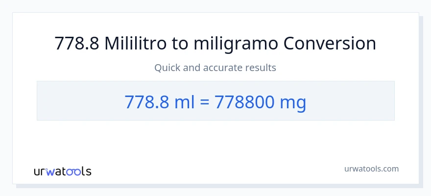 778.8 mga mililitro patungong miligramo na conversion