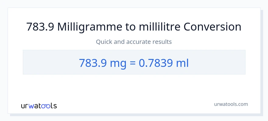 Conversion 783.9 milligrammes vers millilitres