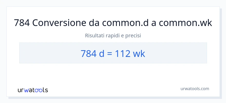 Conversione da 784 Giorni a settimane