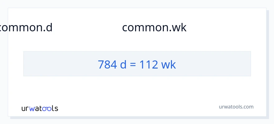 784 ദിവസങ്ങളിൽ ൽ നിന്ന് ആഴ്ചകൾ ലേക്ക് പരിവർത്തനം