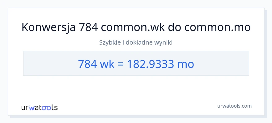 Konwersja 784 tygodnie do miesiące