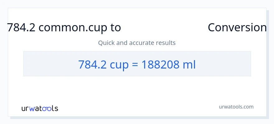784.2 കപ്പുകൾ ൽ നിന്ന് മില്ലിലിറ്റർ ലേക്ക് പരിവർത്തനം