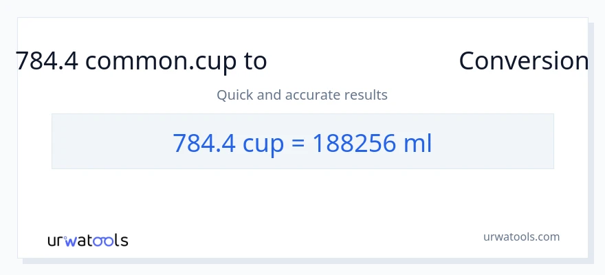 784.4 കപ്പുകൾ ൽ നിന്ന് മില്ലിലിറ്റർ ലേക്ക് പരിവർത്തനം
