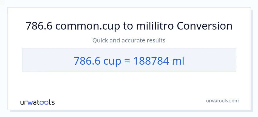 786.6 mga tasa patungong mga mililitro na conversion