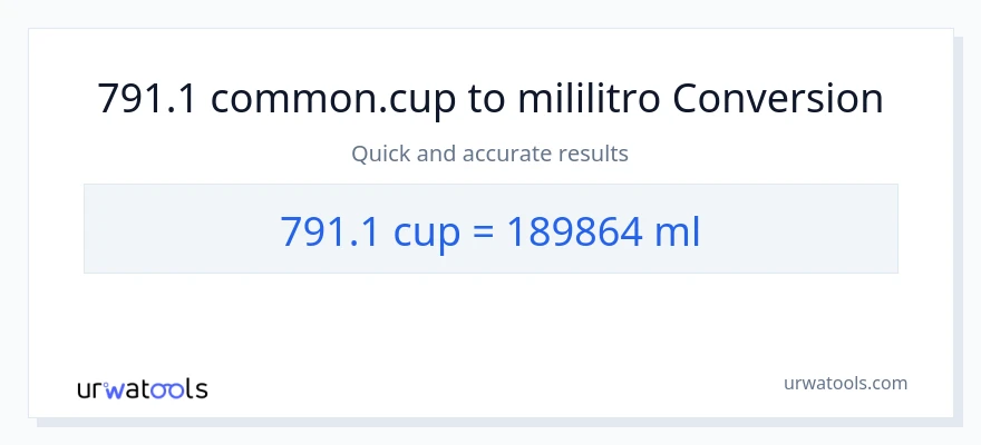 791.1 mga tasa patungong mga mililitro na conversion