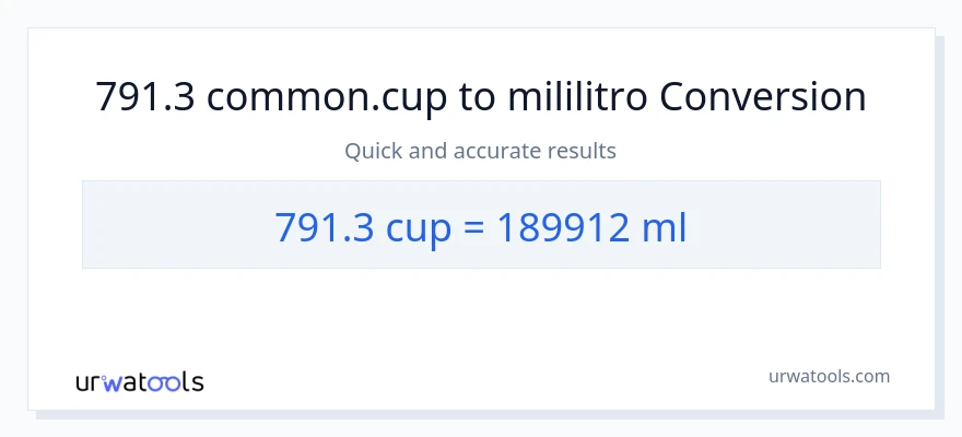791.3 mga tasa patungong mga mililitro na conversion