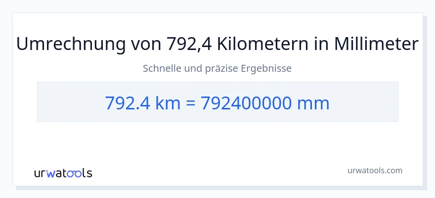 792.4 Kilometer zu Millimeter Umwandlung