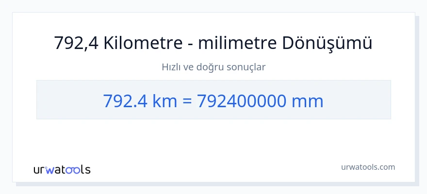 792.4 kilometre'den milimetre'e dönüşüm