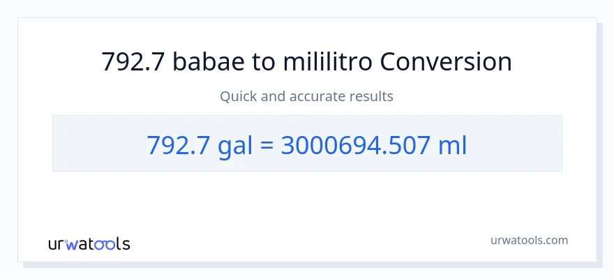 792.7 Mga galon patungong mga mililitro na conversion