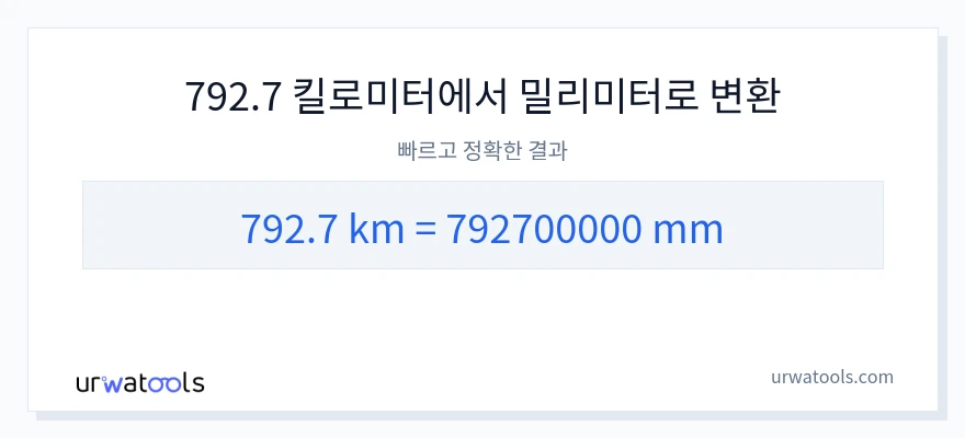 792.7 킬로미터에서 밀리미터으로의 변환