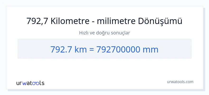 792.7 kilometre'den milimetre'e dönüşüm