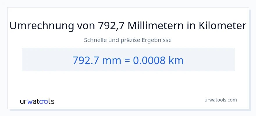 792.7 Millimeter zu Kilometer Umwandlung