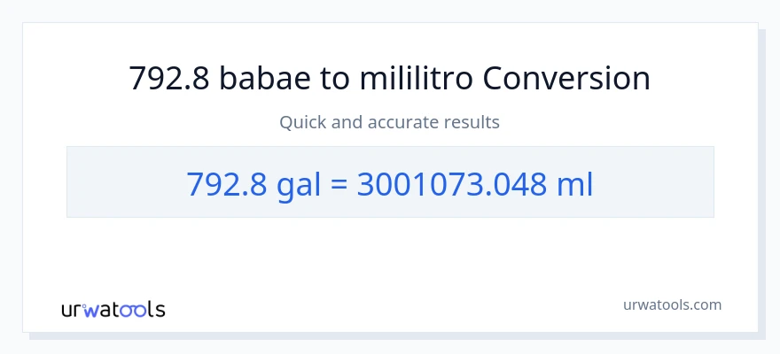 792.8 Mga galon patungong mga mililitro na conversion