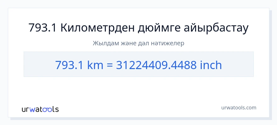 793.1 километрлер-ден Дюйм-ке конверсия