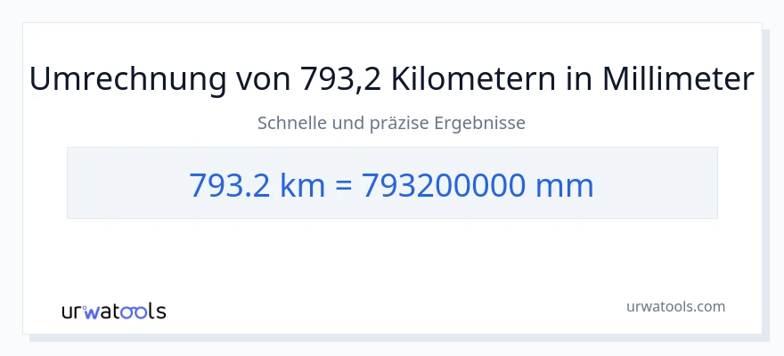 793.2 Kilometer zu Millimeter Umwandlung
