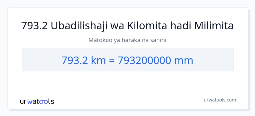 Ubadilishaji wa 793.2 kilomita hadi milimita