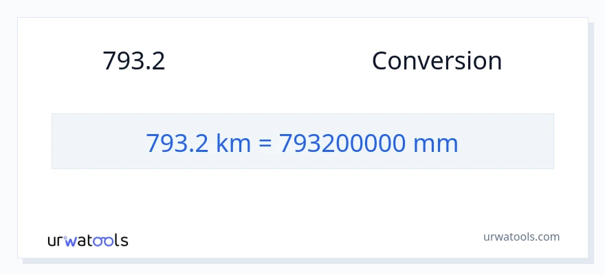 การแปลง 793.2 กิโลเมตร เป็น มิลลิเมตร
