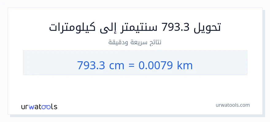 التحويل من 793.3 سنتيمترات إلى كيلومترات