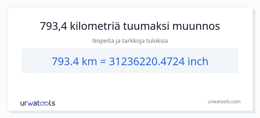 793.4 kilometrejä - Tuumaa muunnos