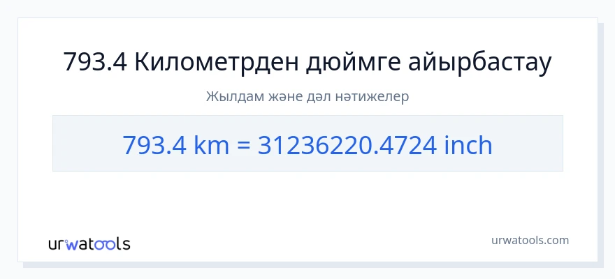 793.4 километрлер-ден Дюйм-ке конверсия
